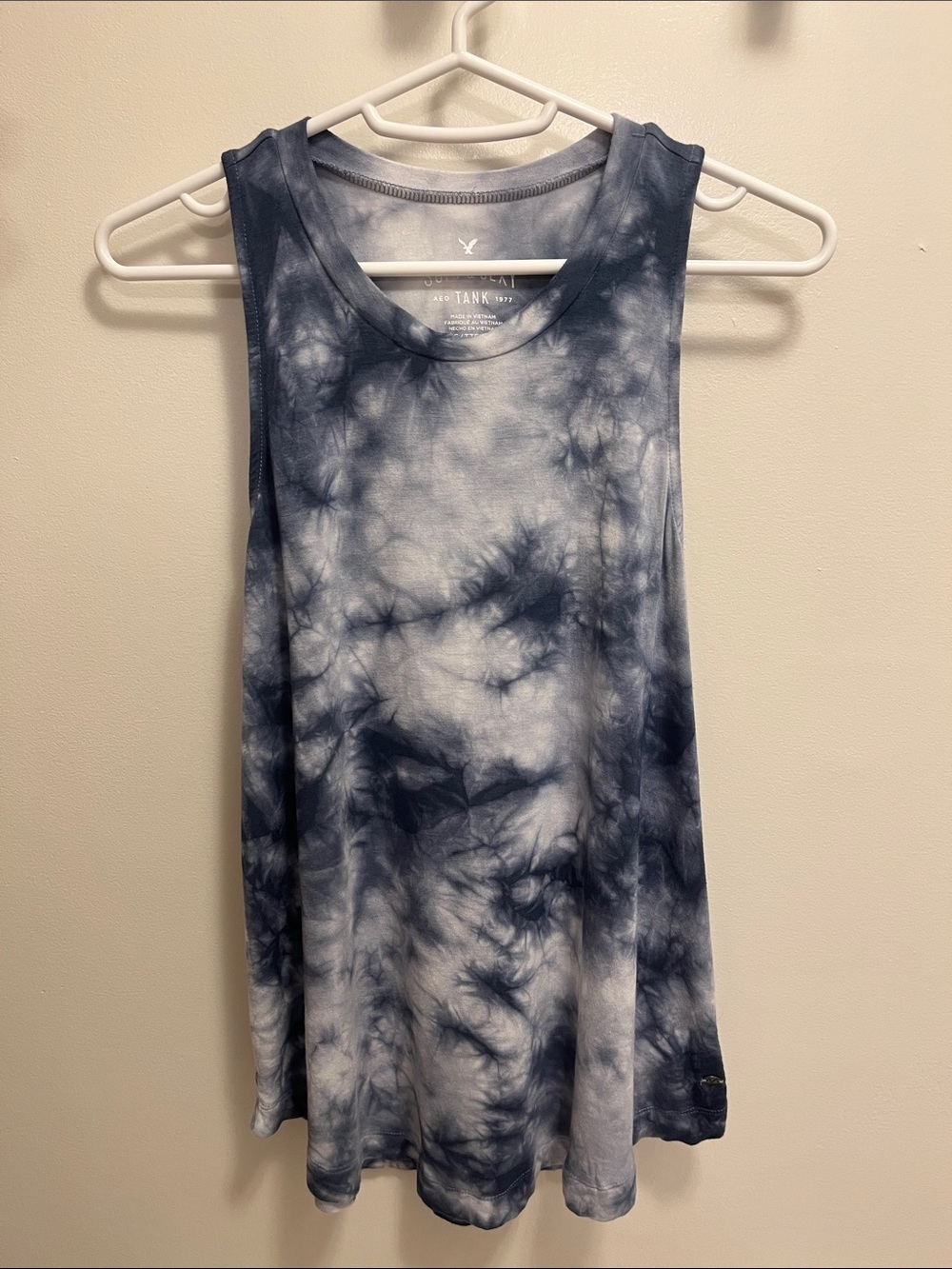 American Eagle Outfitters Navy and White Soft & Sexy Tie-Dye Tank Top